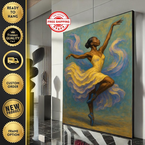 African Ballerina Yellow Blue Swirling Dress Joyful Dance Poster
