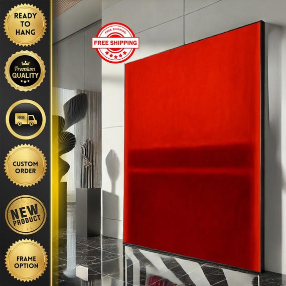 Mark Rothko Inspired Red Canvas Bold Color Field Painting For Modern Living Room Decor Ready To Hang