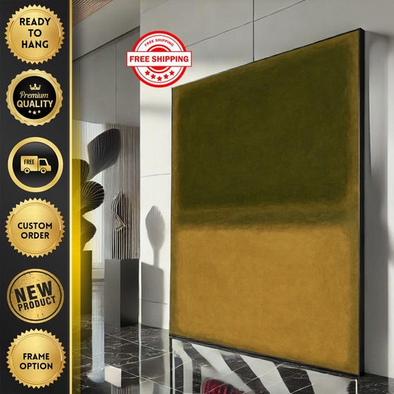 Mark Rothko Inspired Green And Gold Canvas Bold Color Field Painting For Modern Living Room Decor Ready To Hang