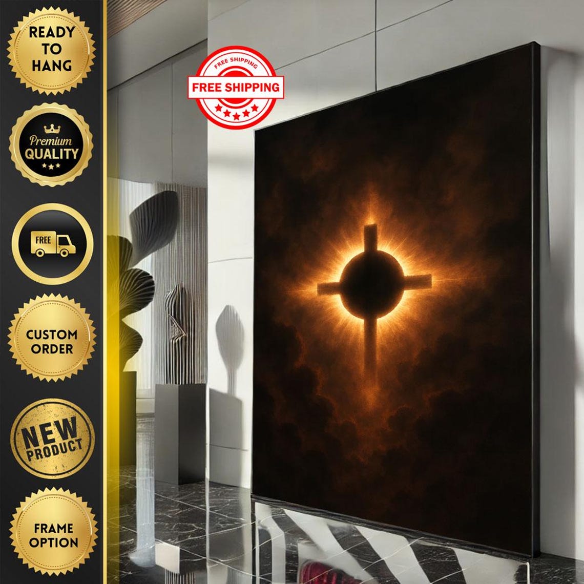 Dramatic Solar Eclipse Fiery Orange Corona Dark Cosmic Wall Art