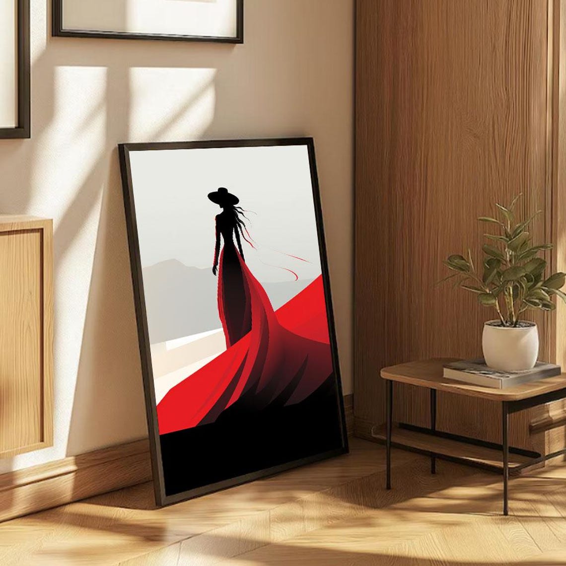Woman Red Dress Silhouette Elegant Fashion Gown Decor Poster - Image 4