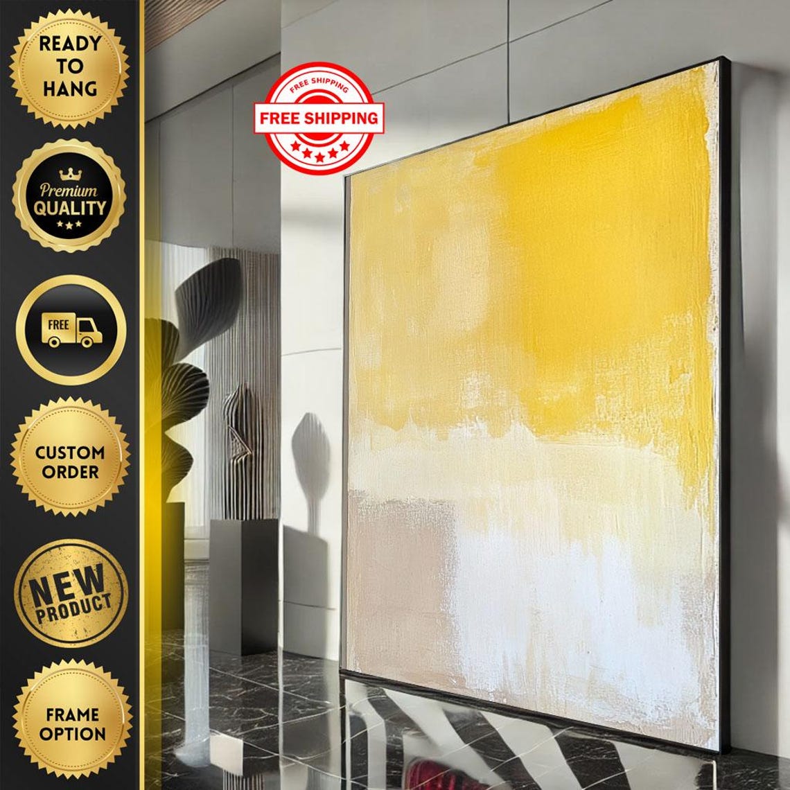 Soft Golden Yellow and White Minimalist Abstract Painting Poster