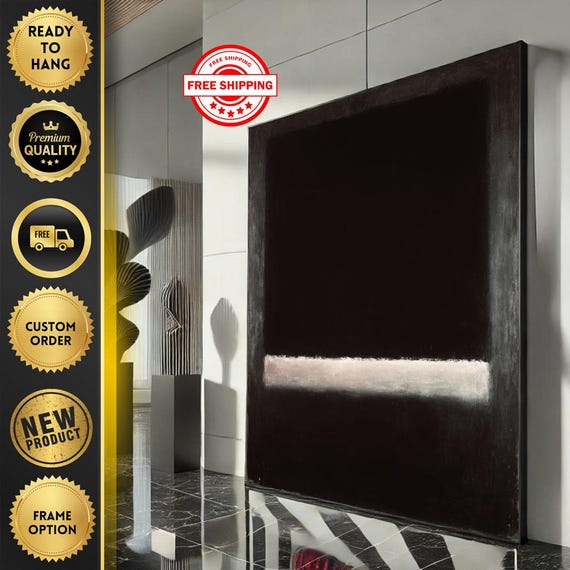 Mark Rothko Inspired Black And White Canvas Bold Color Field Painting For Modern Living Room Decor Ready To Hang