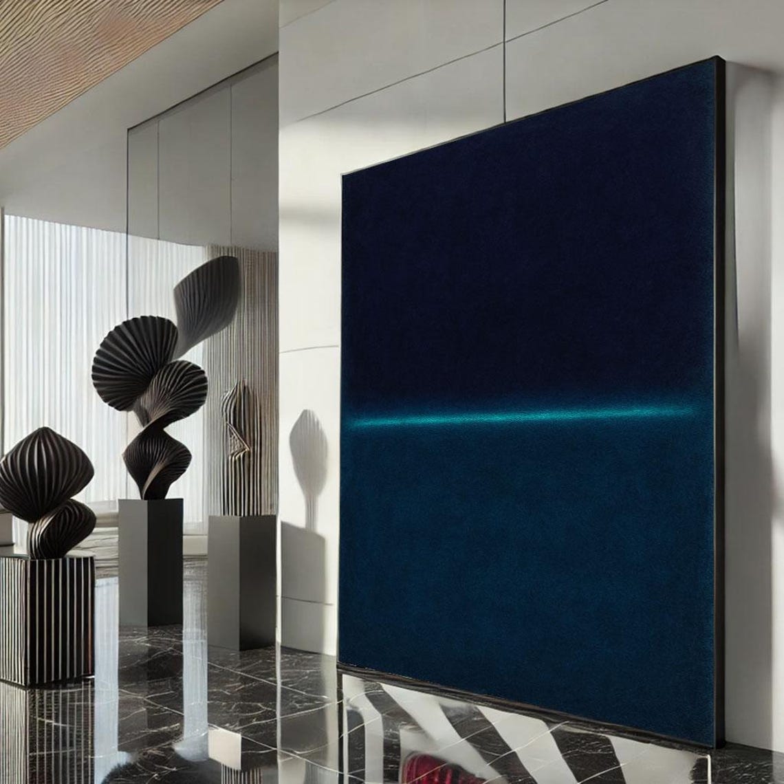 Rothko Style Midnight Blue Minimalist Abstract Teal Horizon Poster