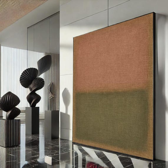 Rothko Style Brown And Green Canvas Wall Art Print Bold Color Field Painting For Modern Living Room Decor Statement Piece