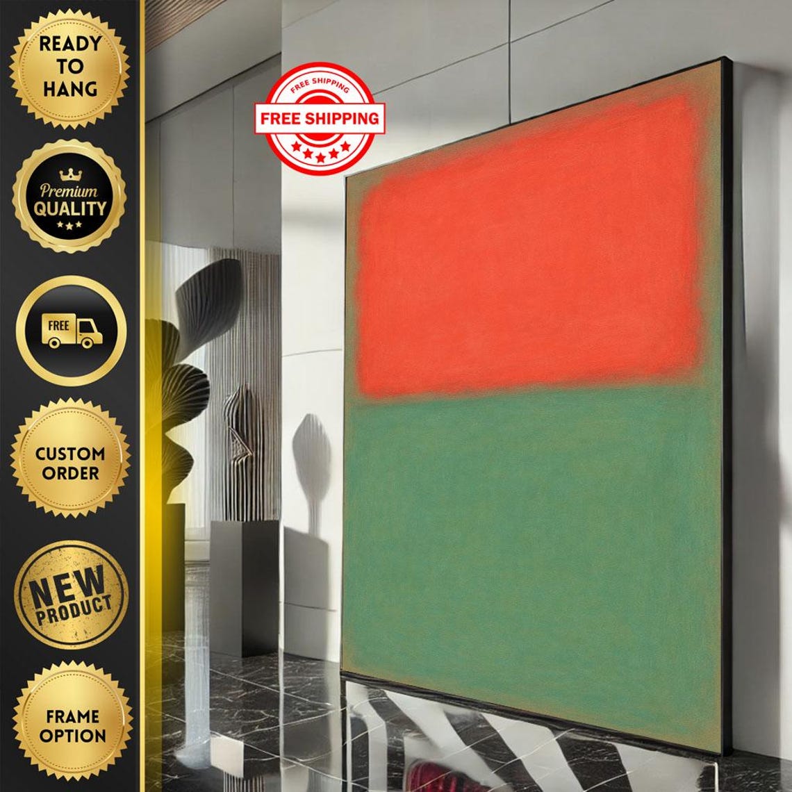 Rothko-Inspired Red and Green Color Field Abstract Modern Poster