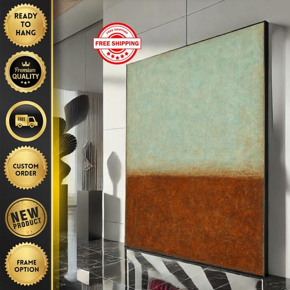 Mark Rothko Inspired Blue And Brown Canvas Bold Color Field Painting For Modern Living Room Decor Ready To Hang