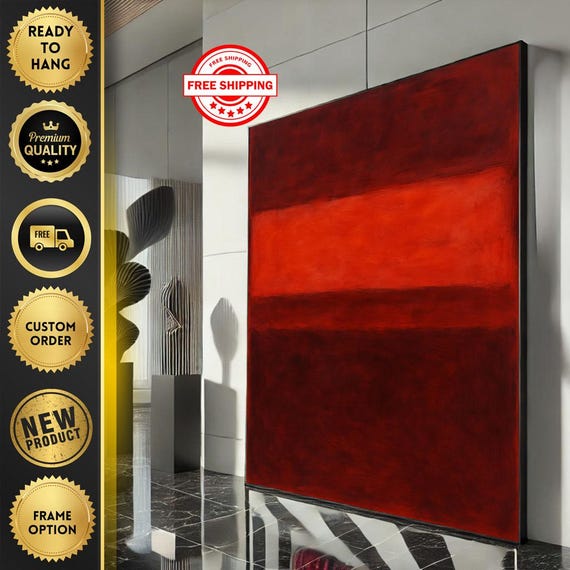 Mark Rothko Inspired Red Canvas Bold Color Field Painting For Contemporary Living Room Decor Ready To Hang