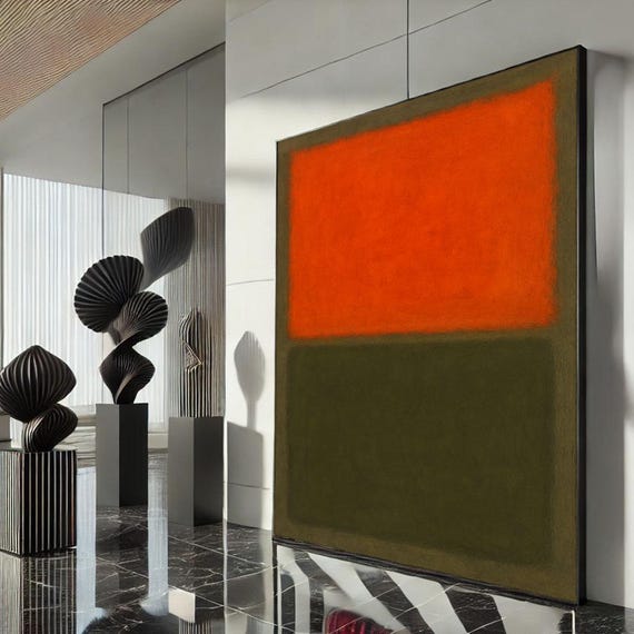 Mark Rothko Orange And Green Canvas Bold Color Field Painting Reproduction For Modern Living Room Decor