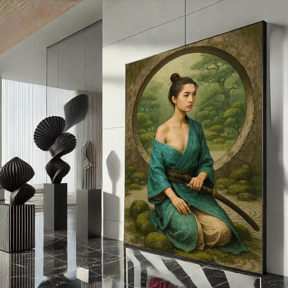 Calm Japanese Woman In Nature Canvas Wall Art Print Zen Living Room Decor Statement Piece