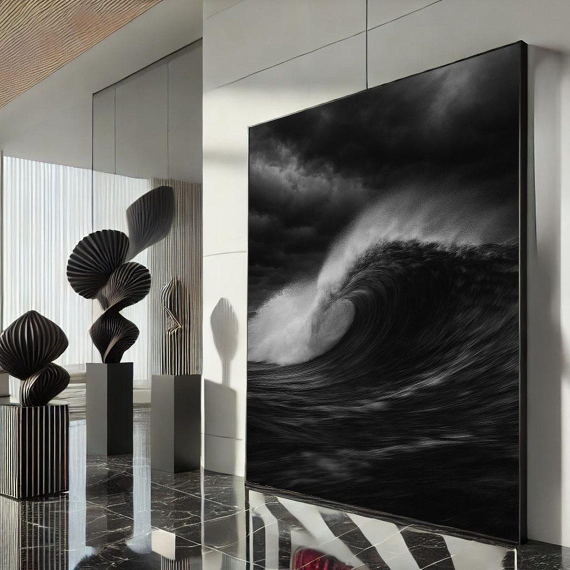 Dramatic Black And White Ocean Wave Storm Sea Photography Art Poster