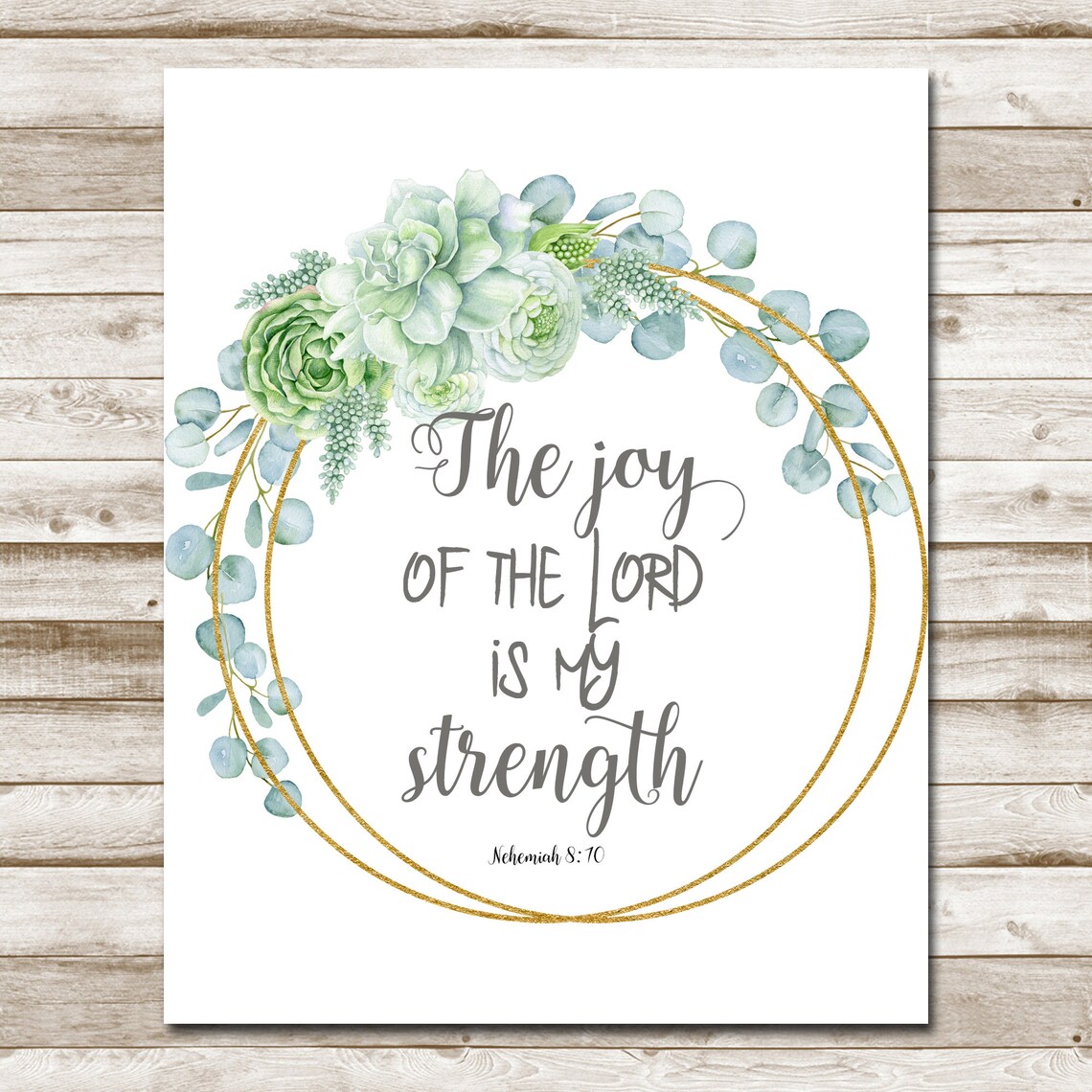 Joy Of The Lord Is My Strength Nehemiah 8 10 Scripture Eucalyptus Wreath Poster - Image 4