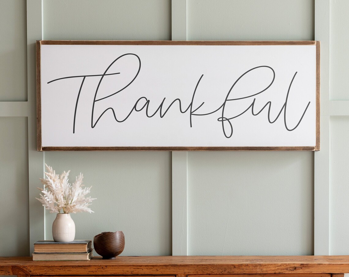 Thankful Sign, Thanksgiving Fall Wood Sign Art Print