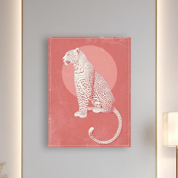 Pink Leopard Minimalist Canvas Modern Animal Wall Art Bold Jungle Decor