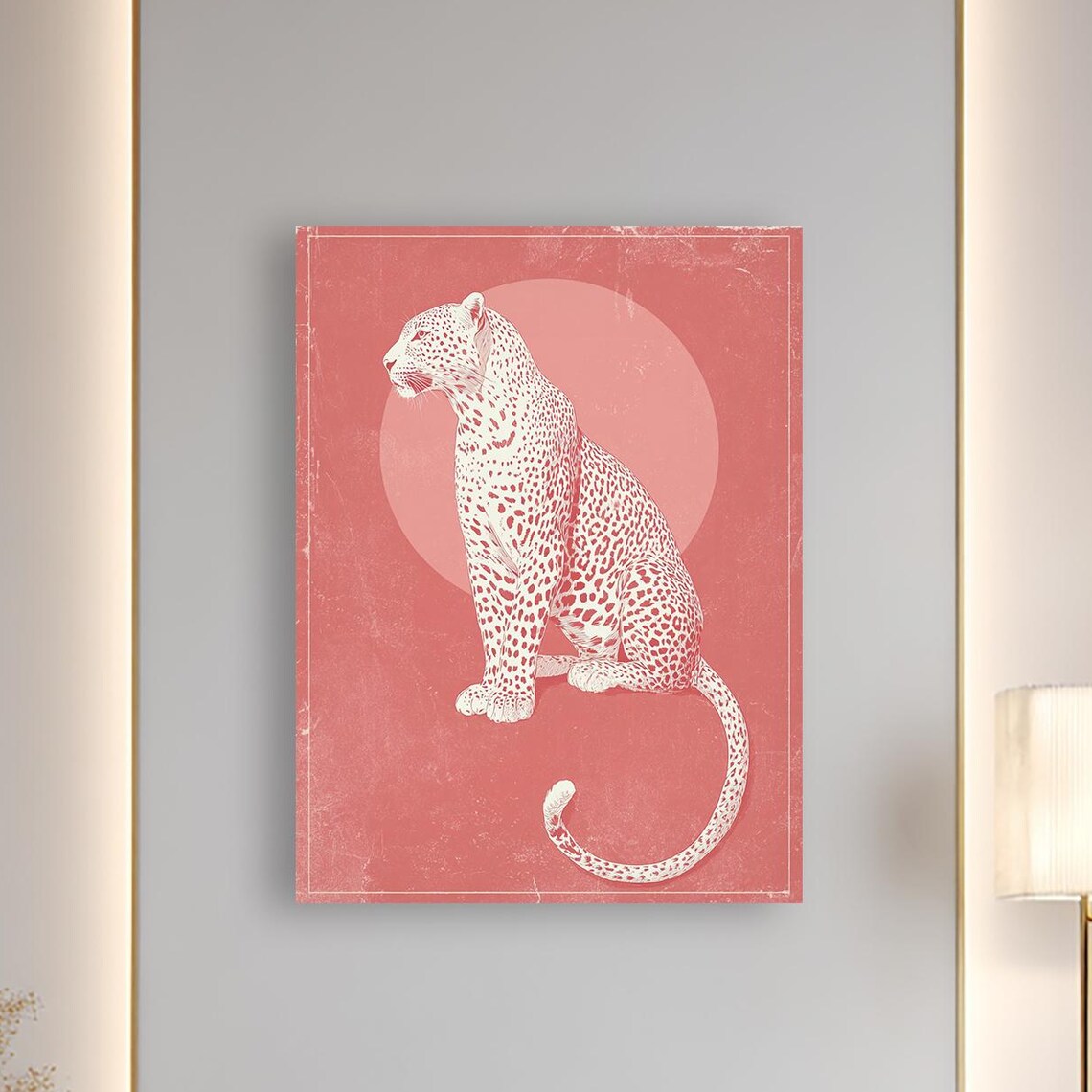 Pink Leopard Minimalist Line Art Modern Jungle Animal Poster