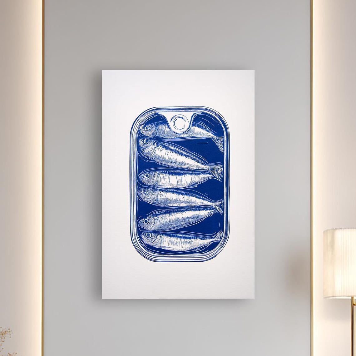 Sardines in a Tin Blue Line Art Retro Nautical Kitchen Wall Art