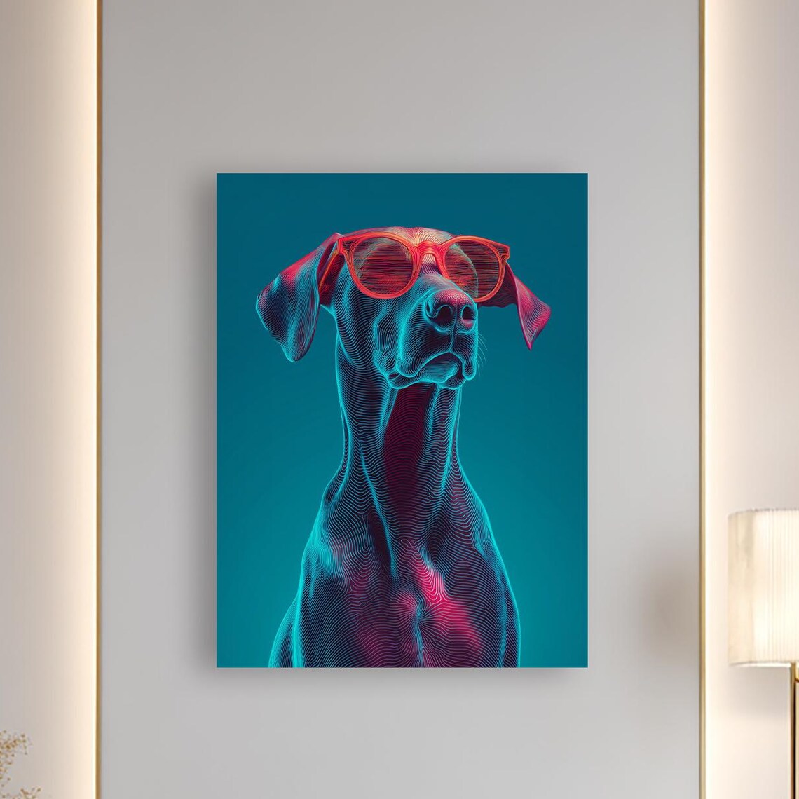 Cool Neon Dog with Red Sunglasses Modern Pop Pet Portrait Poster