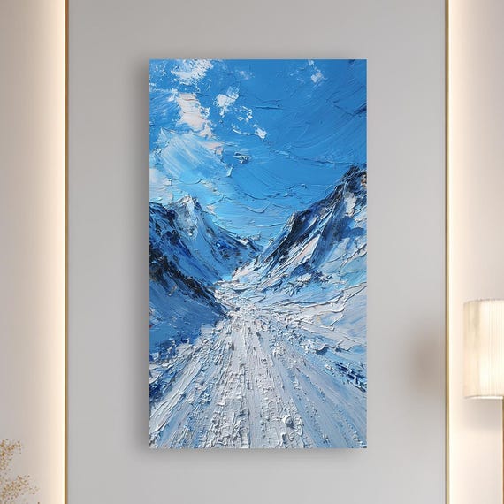 Snowy Mountain Canvas Art Serene Winter Landscape Blue White Wall Decor