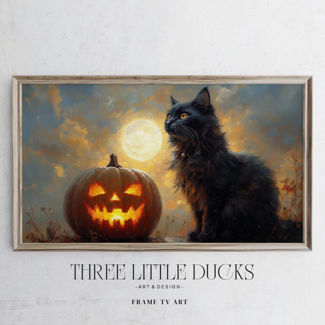 Black Cat And Pumpkin Under Full Moon Halloween Frame Tv Art Spooky Samsung 563