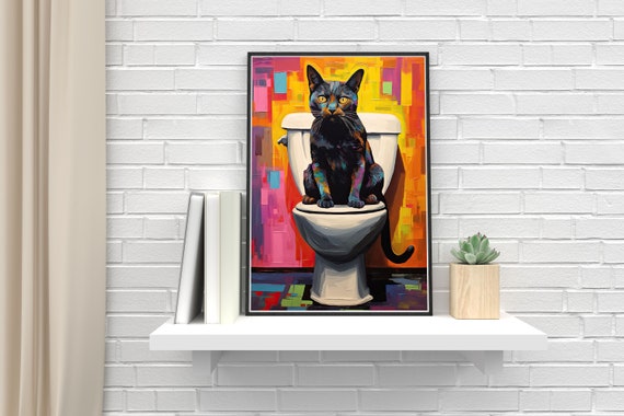 Bathroom Decoration Modern Cat Colorful Pop Art Poster Humorous Animal Illustration Toilet Abstract Wall Apartment Guest
