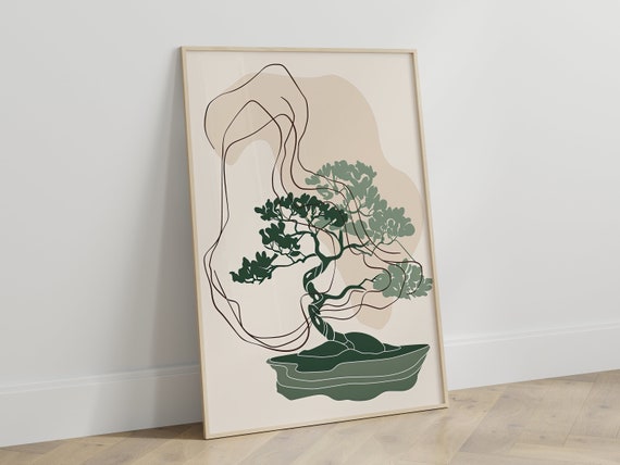 Living Room Decoration Wall Art Zen Minimalist Print Green Bonsai Graphic Nature Elegant Modern Boho Poster