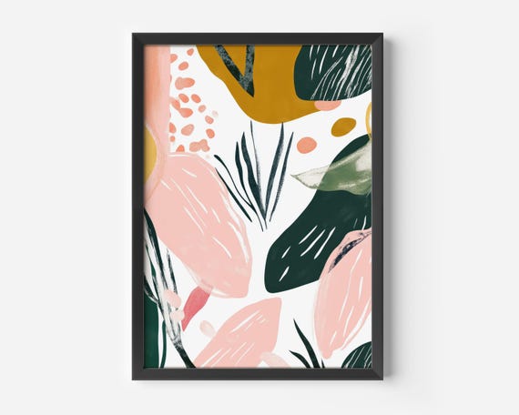 Modern Nature Decor For The Living Room Abstract Botanical Poster Pink Green Floral Illustration Art Print Scandinavian Pictures Hallway Or Office