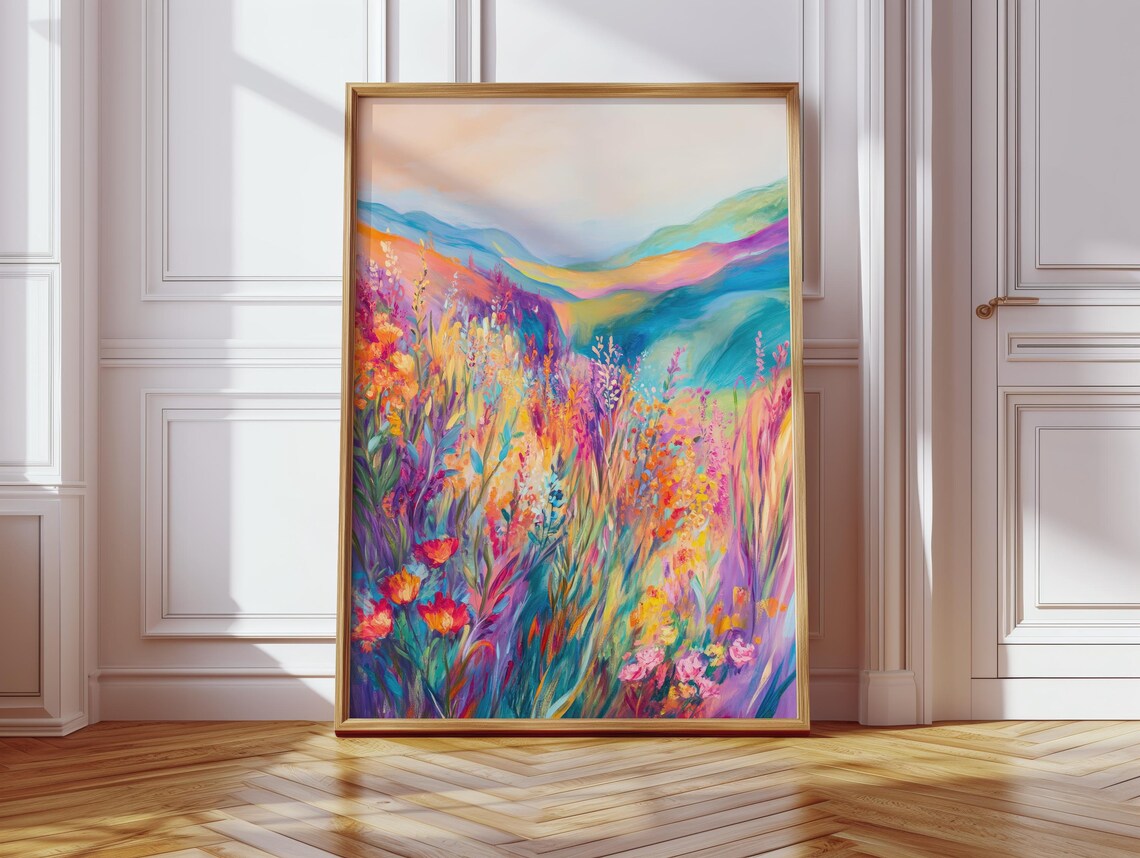 Impressionist Floral Landscape, Colorful Flower Meadow Art Print