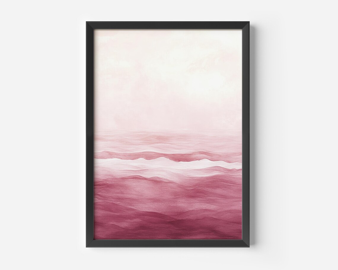Pink Abstract Waves, Modern Minimalist Art Print