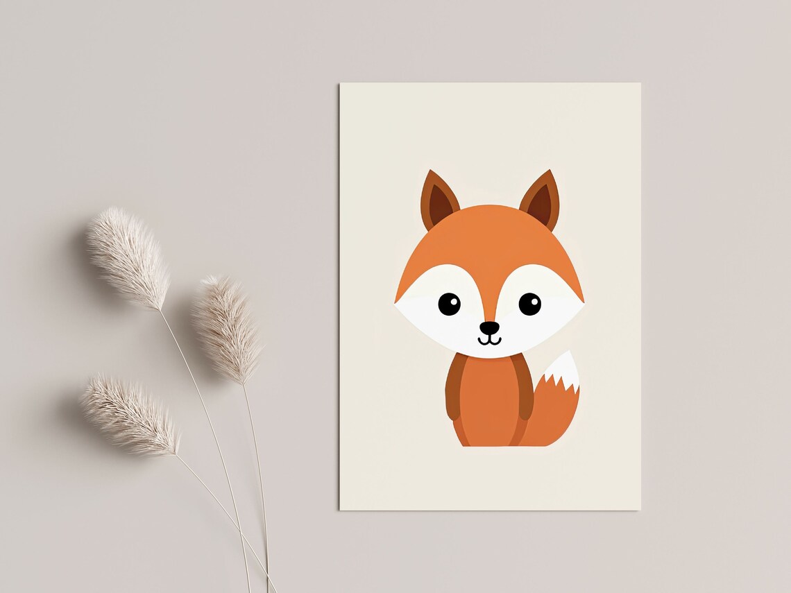 Cute Fox Nursery Decor Minimalist Animal Art Print