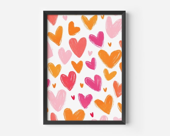 Living Room Decoration Modern Heart Design Colorful Love Illustration Watercolor Cheerful Wall Art Childrens Youth
