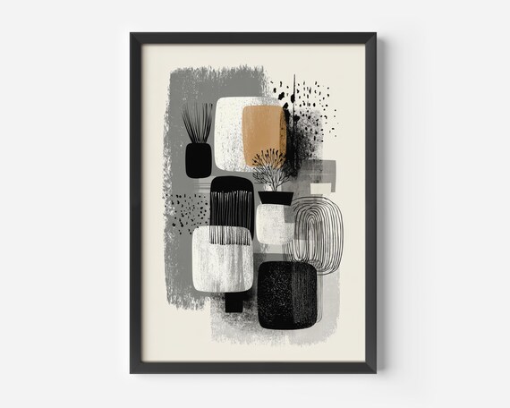 Modern Living Room Decorations Scandinavian Art Prints Neutral Beige Black Graphic Abstract For Office Hallway Wall