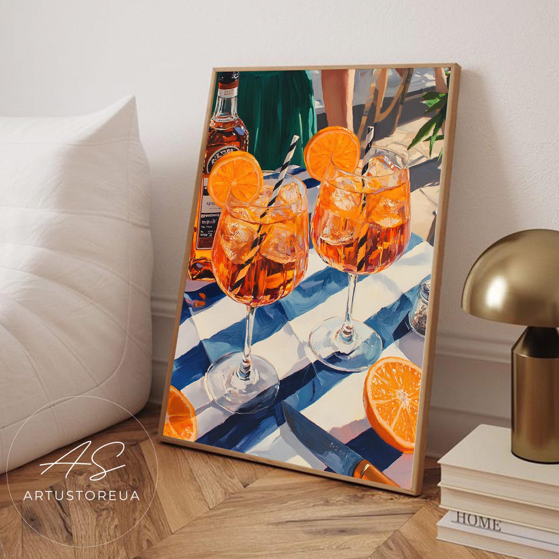 Orange Citrus Cocktail Art Two Aperol Spritz Glasses Summer Poster