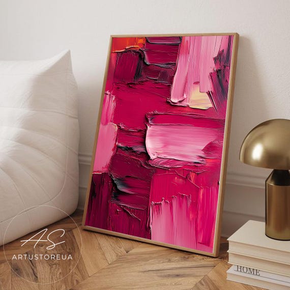 Abstract Pink Oil Painting Print Coral Textures Contemporary Art Layer Artwork Paint Layers Stroke Layered Canvas