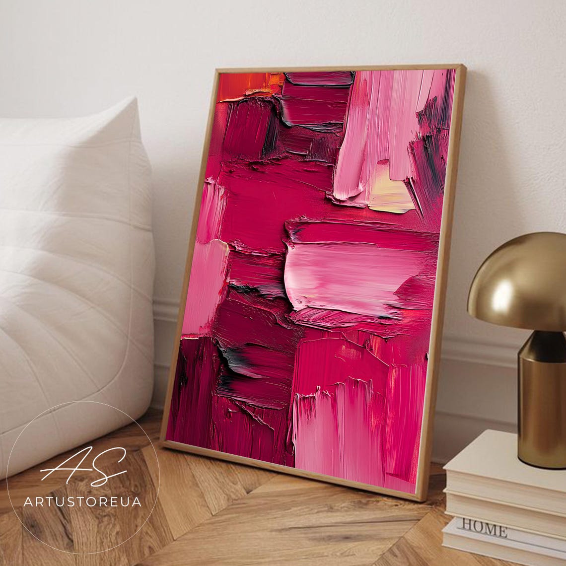 Bold Pink Impasto Abstract Textured Brushstroke Gallery Wall Art