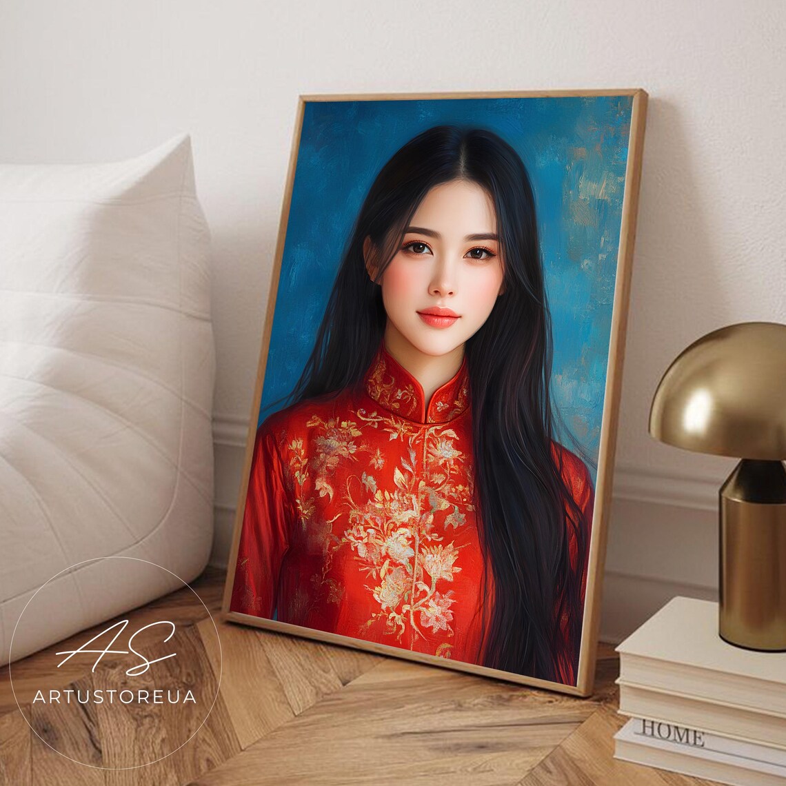 Vietnamese Woman Portrait, Traditional Southeast Asian Print