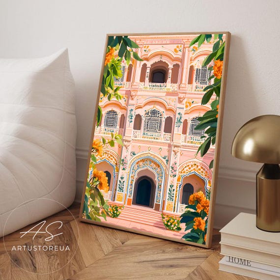 India Print Jaipur Palace Art Poster Travel Cultural Heritage Gift Illustration