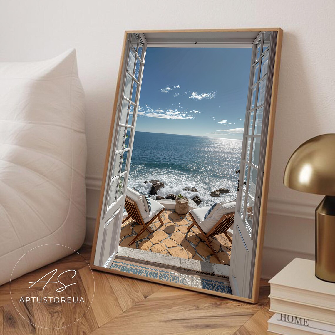 Tranquil Ocean View From Open Terrace, Coastal Art Print