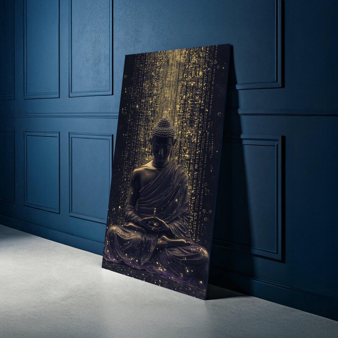 Bronze Buddha Meditation Golden Light Calming Spiritual Zen Art Poster