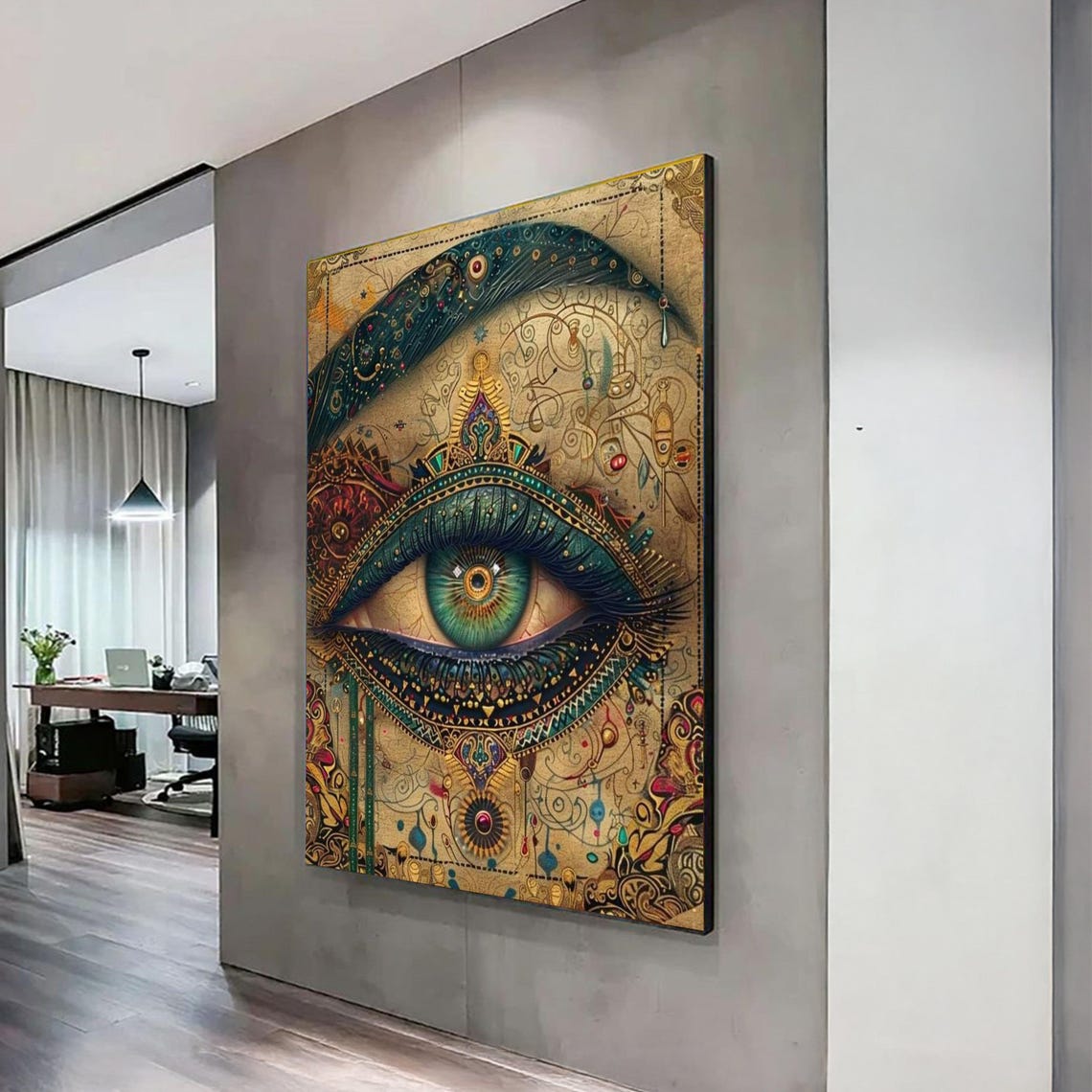 Mystical Green Eye Steampunk Ornate Gold Decorative Art Poster