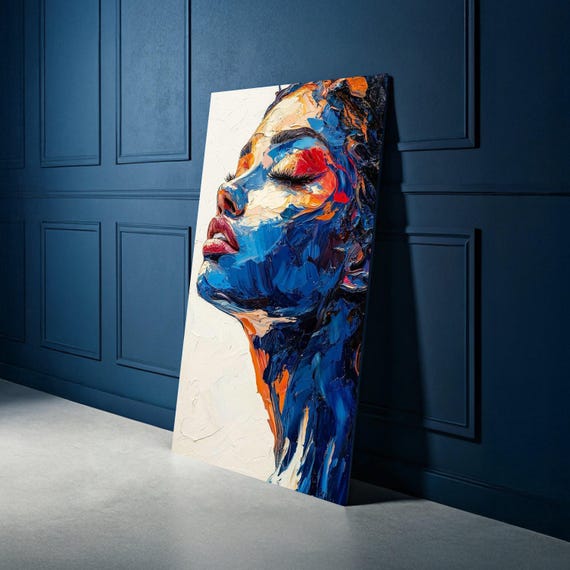 Abstract Woman Portrait Canvas Face Painting Modern Colorful Wall Art Expressionist Home Decor Ready To Hang