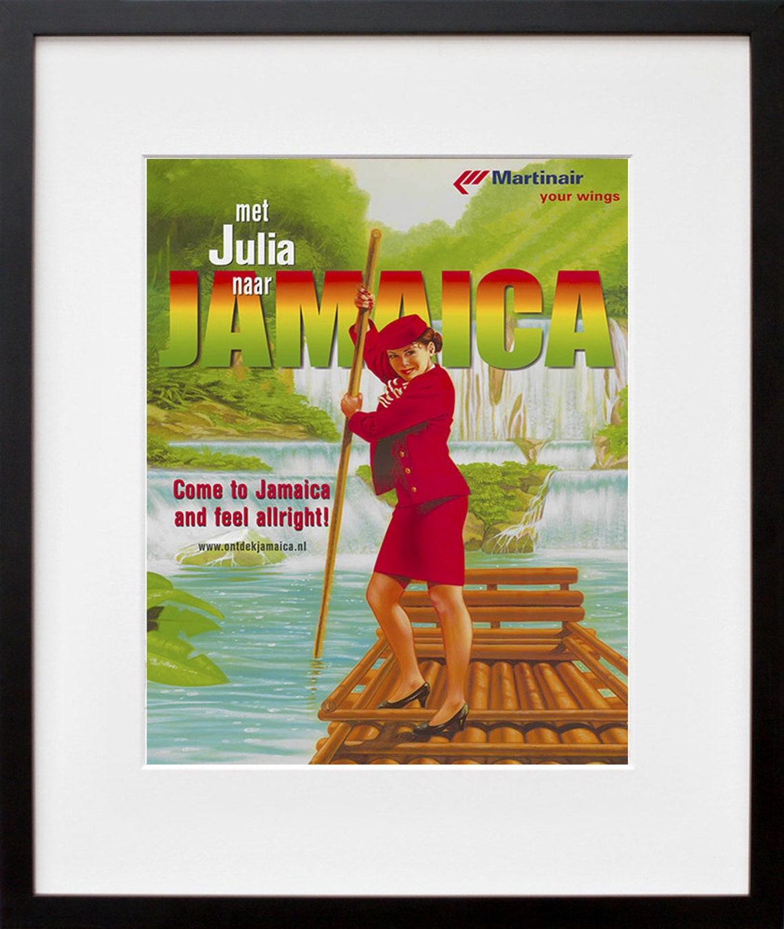 Jamaica Come Feel Allright Martinair Bamboo Rafting Travel Poster - Image 2