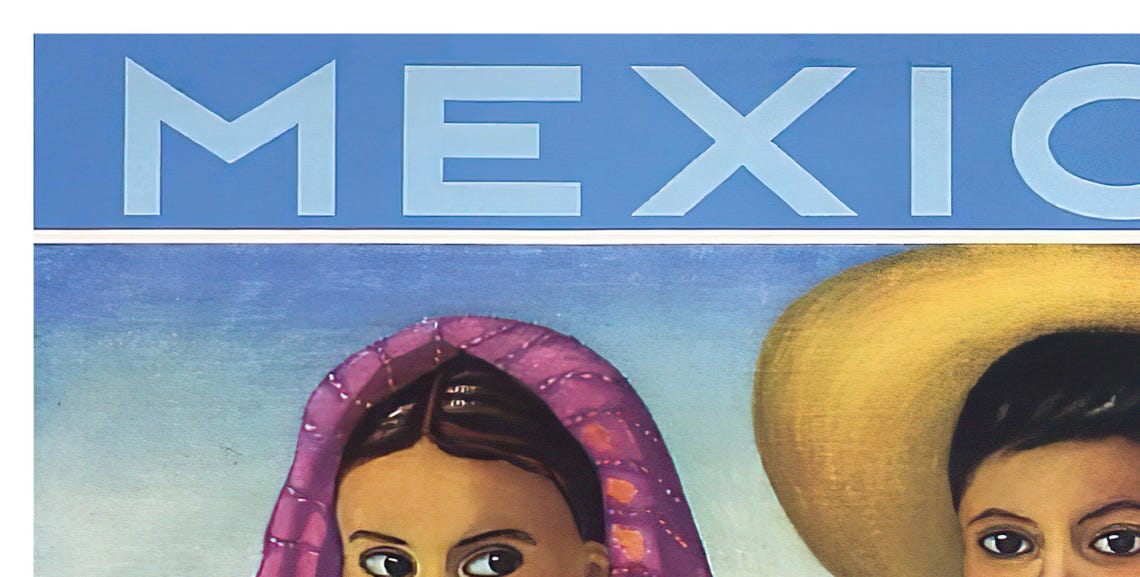 Mexico Two Children in Folk Costume Vintage Art Illustration Print - Image 2
