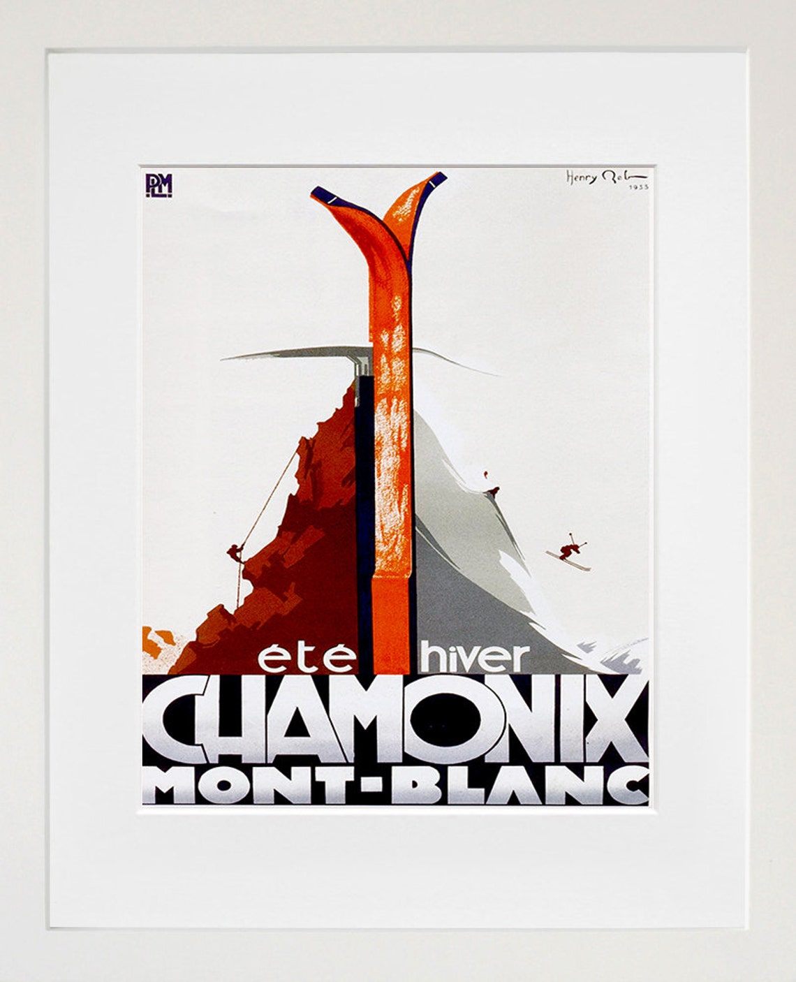 Chamonix Mont Blanc Vintage Alpine Ski Poster Ete Hiver 1955