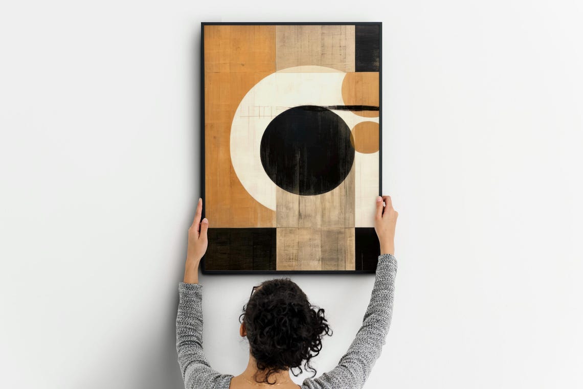 Black Circle Geometric Abstract Warm Beige Modern Gallery Poster - Image 2