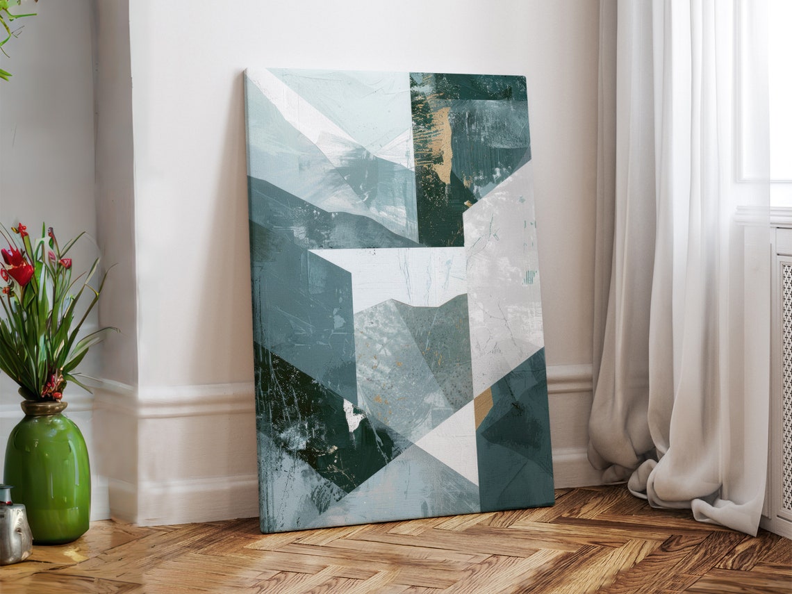 Geometric Sunset Pine Trees Gold Accent Modern Abstract Wall Art - Image 3