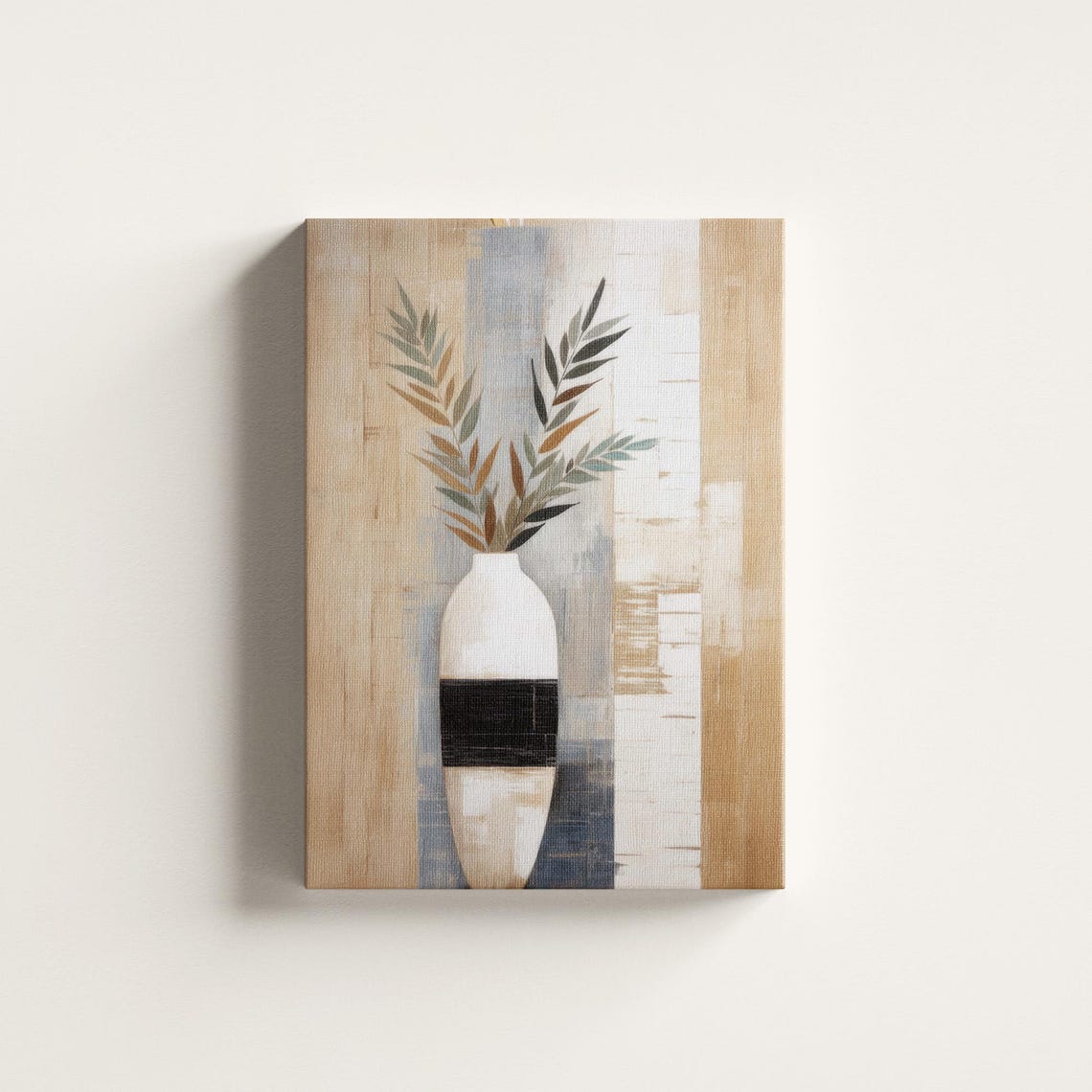 White Vase Black Band Autumn Foliage Japanese Minimalist Wall Art