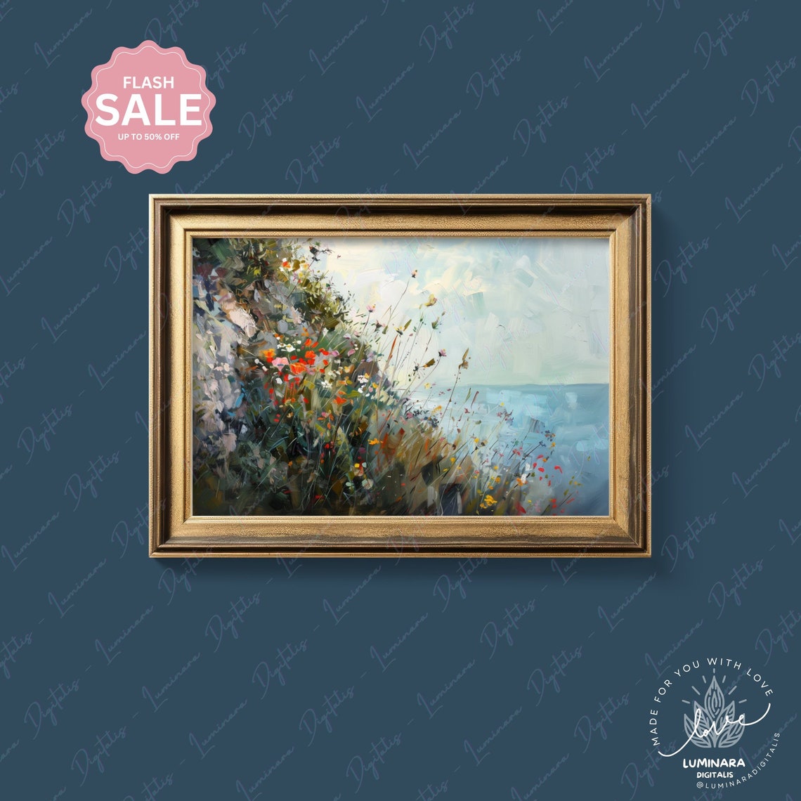 Coastal Cliffside Wildflowers Overlooking The Sea Impressionist Poster - Image 4