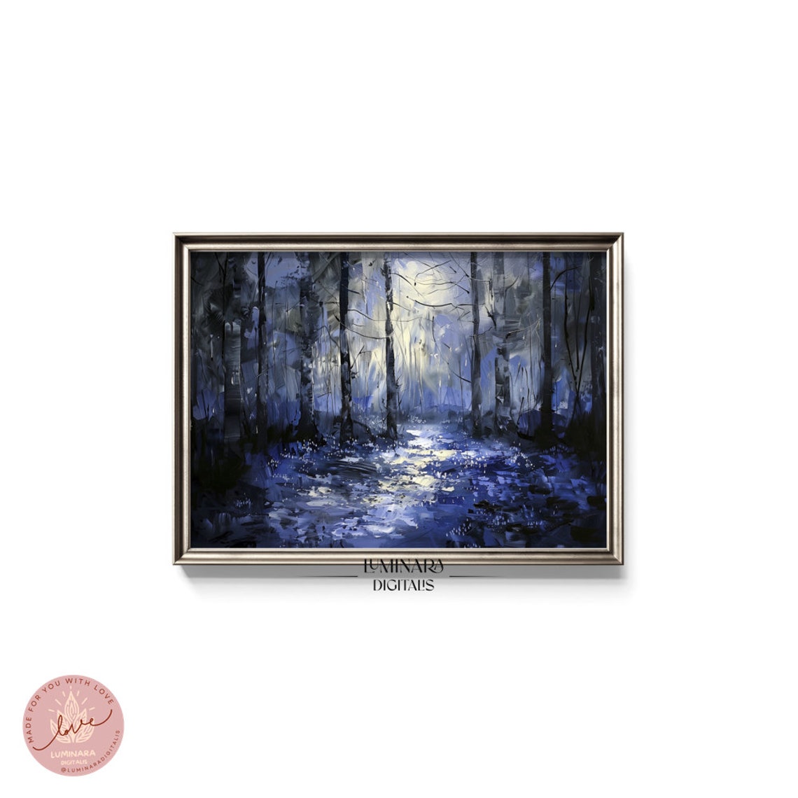Enchanted Bluebell Forest Moonlight Scene Wall Art Painting 163 Unique Artwork For Home Decor - Image 5