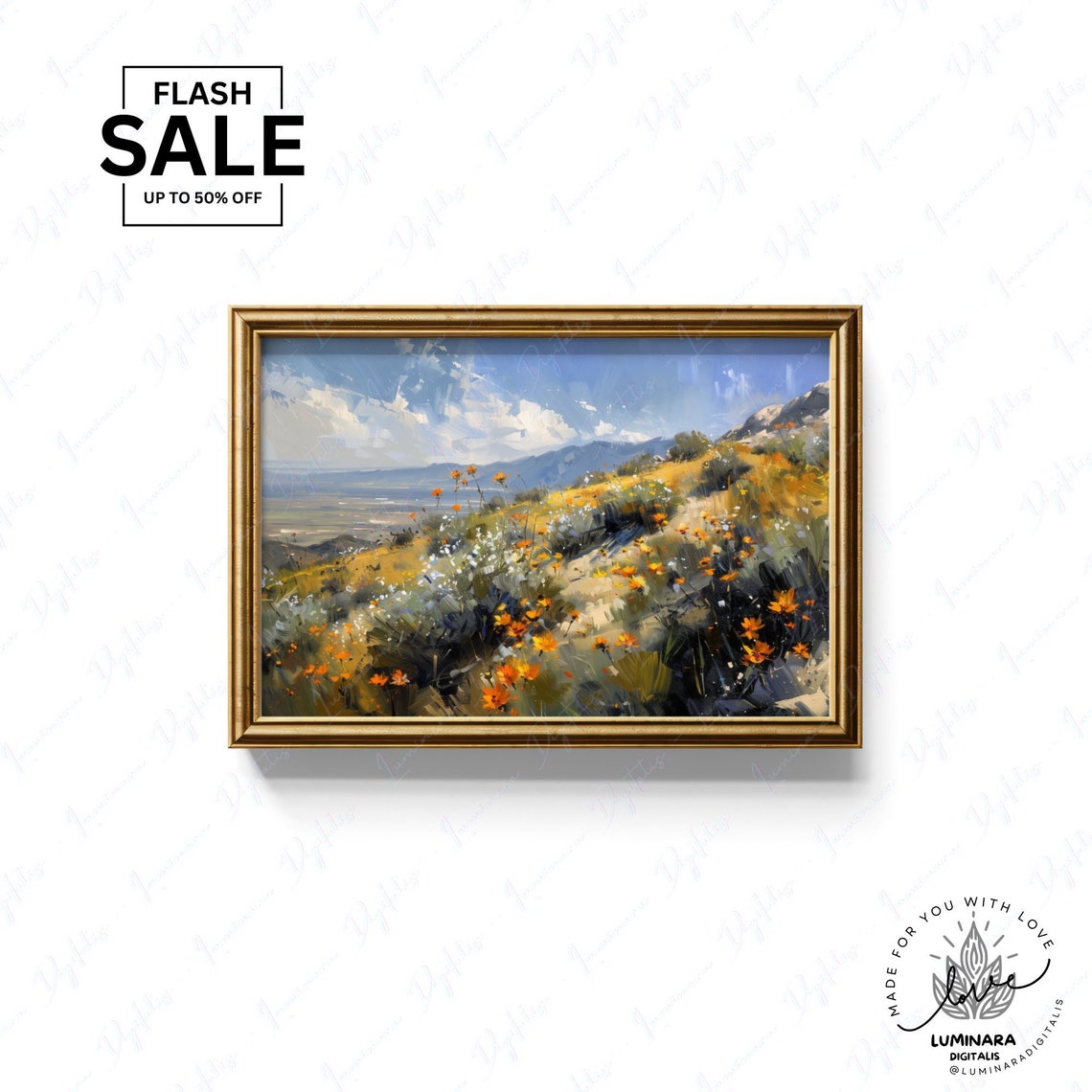 Desert Bloom Orange Poppies On A Sunlit Hillside Landscape Poster - Image 3