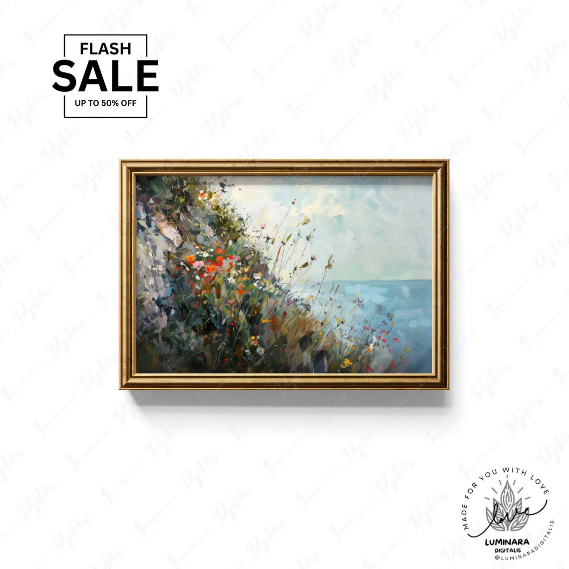 Coastal Cliffside Wildflowers Overlooking The Sea Impressionist Poster - Image 3